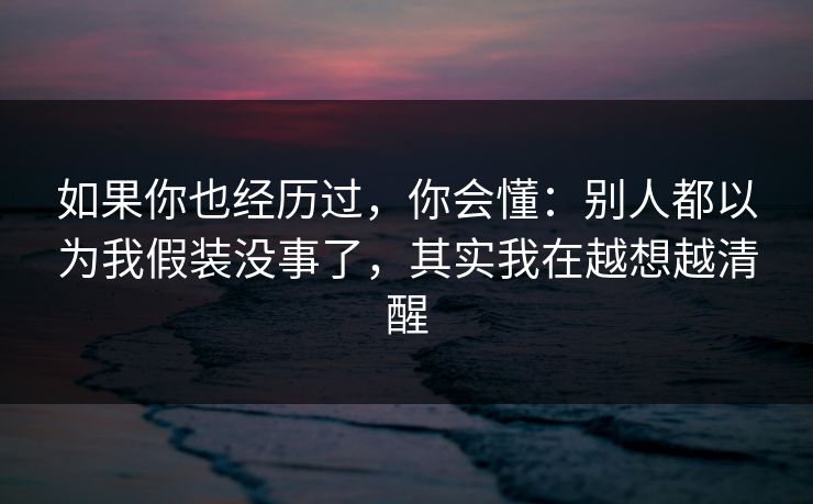 如果你也经历过,你会懂:别人都以为我假装没事了,其实我在越想越清醒 如果你也经历过,你会懂:别人都以为我假装没事了,其实我在越想越清醒